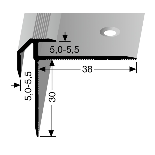 Inschuif trapneusprofiel tot 5,5mm PVC RVS