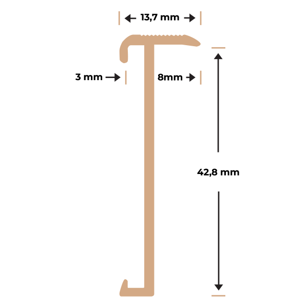 Trapneusprofiel PVC zwart 14x43mm 1,5m